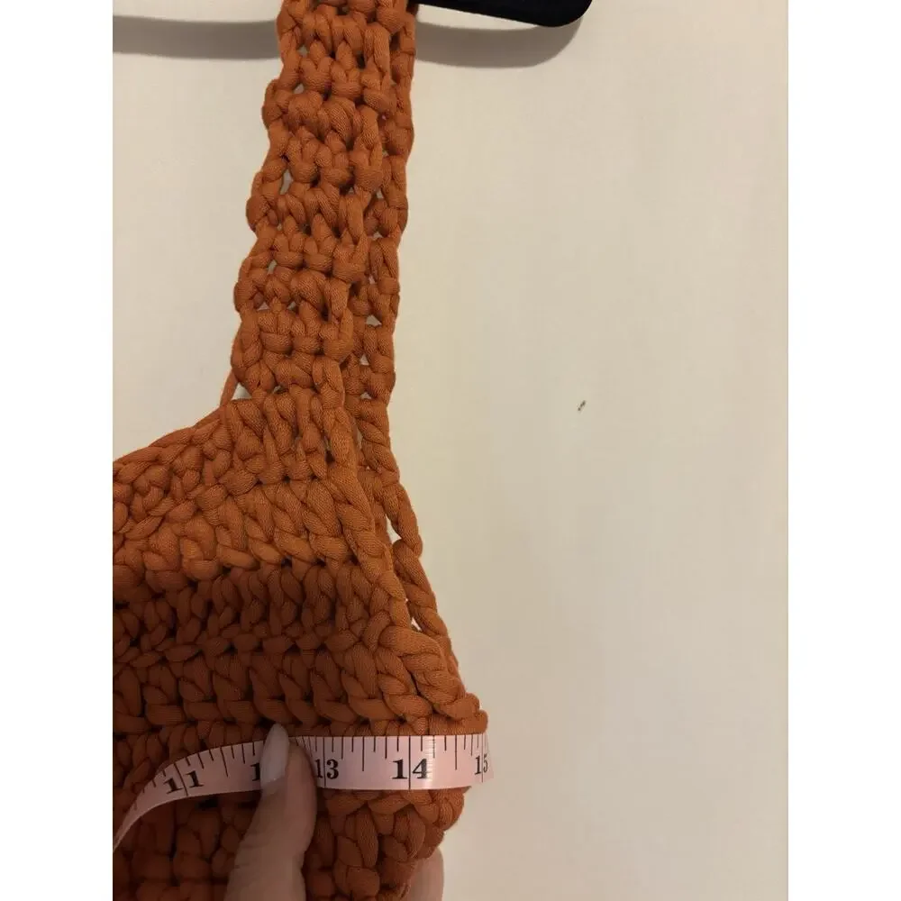Zara Crochet Top Tank XS S Orange Chunky Open Knit New